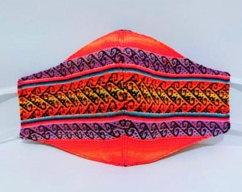 Peruvian colorful  fabric Face mask with Triple Layer , Vibrant Colors  , washable face mask Very Good Quality