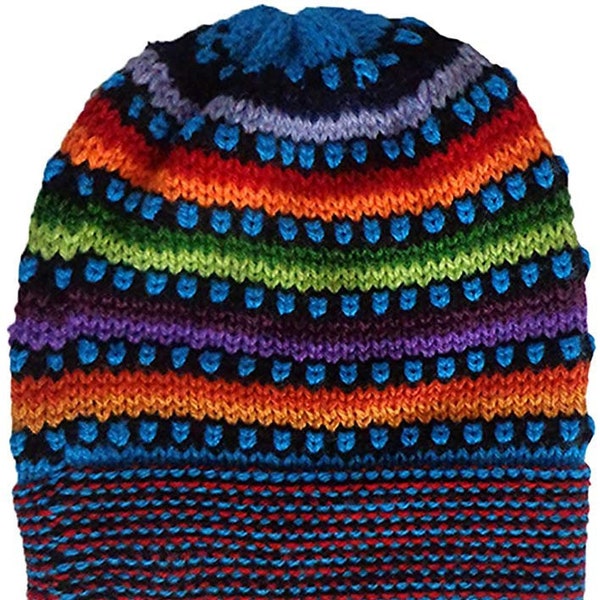 unisexe Multicolor Handknit Alpaga Beanie Hat Cap