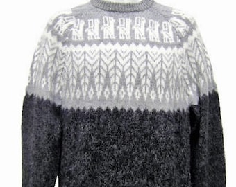 Unisex Drak Gray Alpaca Sweater alpaca wool crewneck sweater leaves design