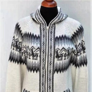 Hooded Alpaca Wool Knitted Jacket Hoodie White Sweater