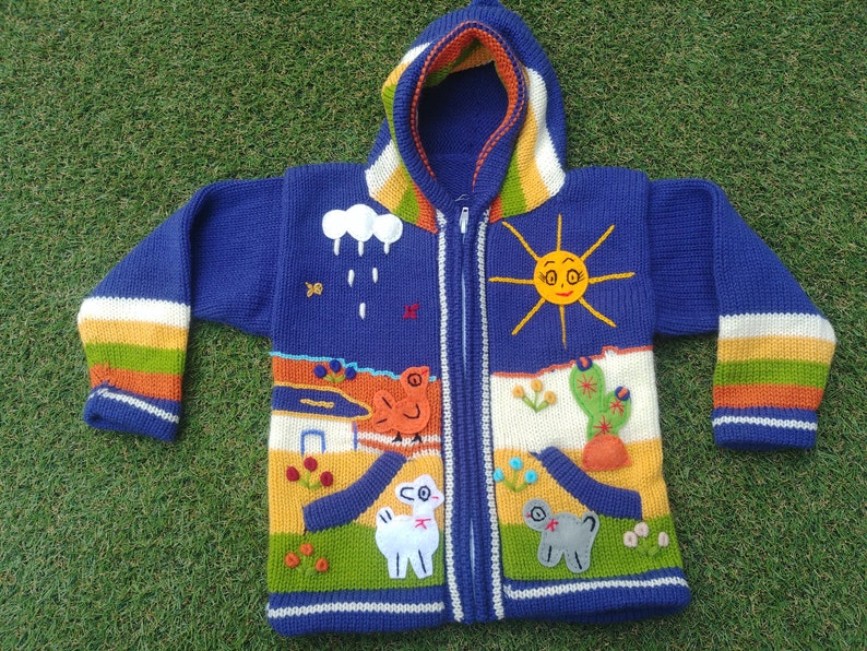 Peruvian Kids Wool Sweater Cardigan With Embroidered Details - Etsy