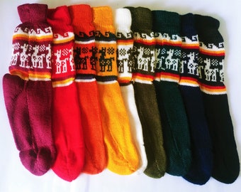 unisex socks , Peruvian alpaca socks 1 pair  colorful socks , ethnic llama design , bright colors