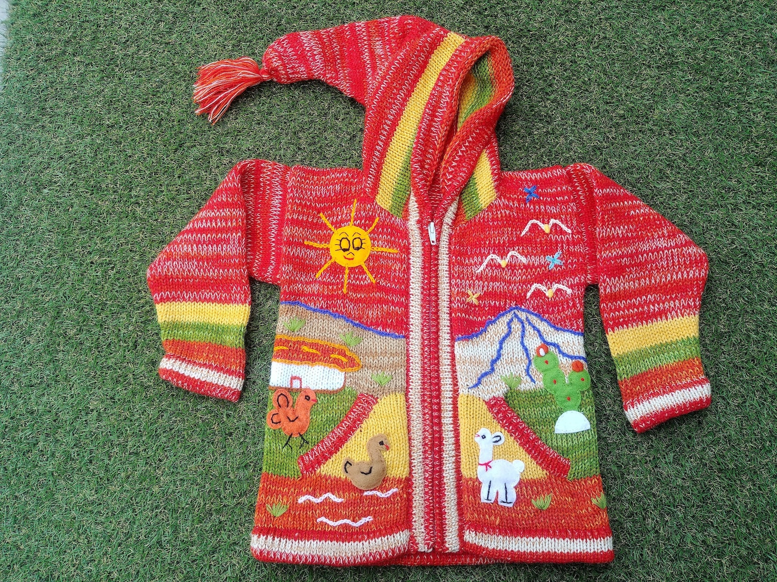 Peruvian Kids Wool Marbled Sweater Cardigan With Embroidered Etsy UK