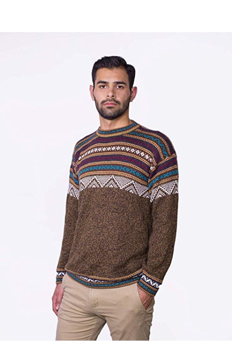Unisex Brown Alpaca Sweater Peruvian Ethnic Sweater Crew Etsy