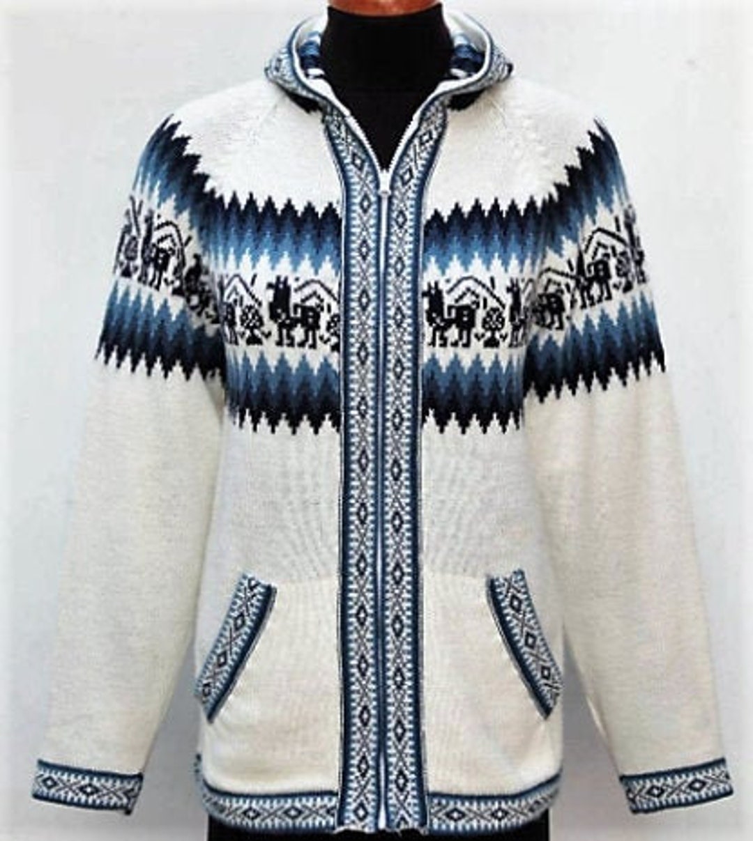Hooded Alpaca Wool Knitted Jacket Hoodie White Sweater - Etsy