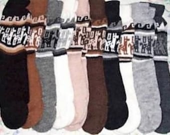 lot of 10 Peruvian alpaca socks natural colors, ethnic llama design