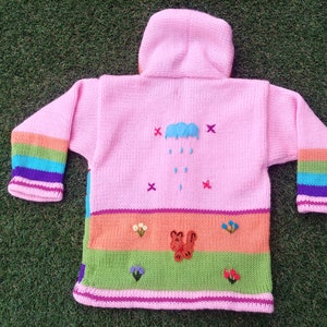 Peruvian kids wool sweater cardigan with Embroidered details Pink image 2