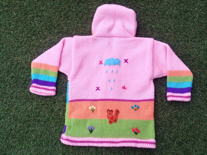 Peruvian kids wool sweater cardigan with Embroidered details Pink image 2