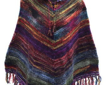 Colorful alpaca poncho cape one size