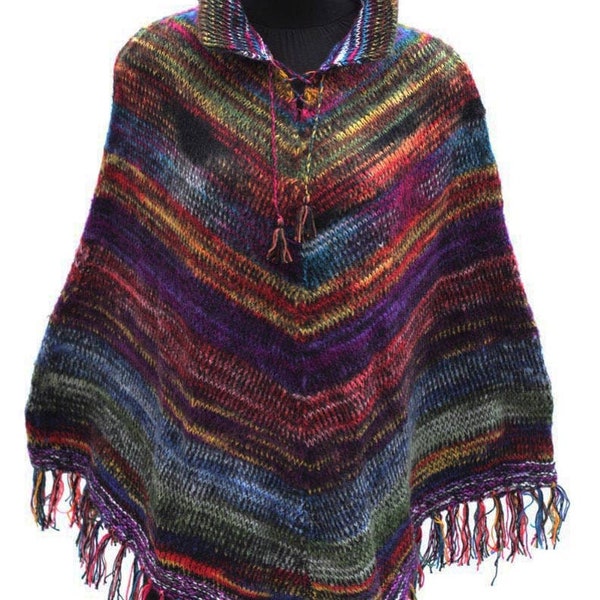 Colorful alpaca poncho cape one size