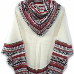 luxurious Women's Superfine Alpaca Wool Poncho cape with Sleeves White