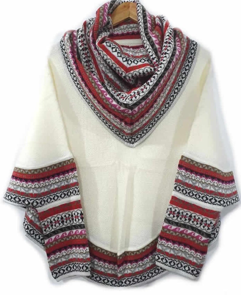 luxurious Women's Superfine Alpaca Wool Poncho cape with Sleeves White