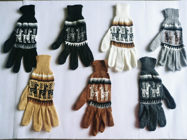 lot of 10 unisex peruvian alpaca gloves Light, warm, soft, delicate, ethnic llama design image 2