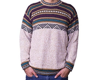 Unisex Beige Alpaca Sweater , peruvian ethnic sweater , crew neck sweate