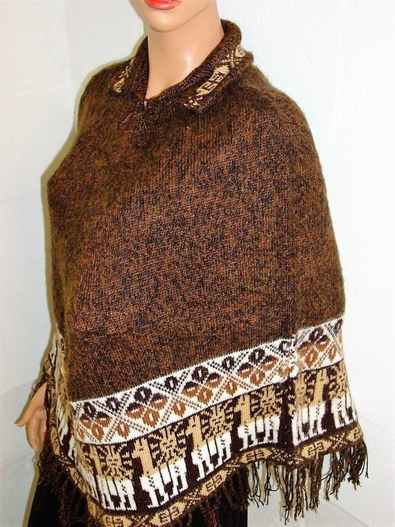 Brown Alpaca Poncho One Size Very Soft 