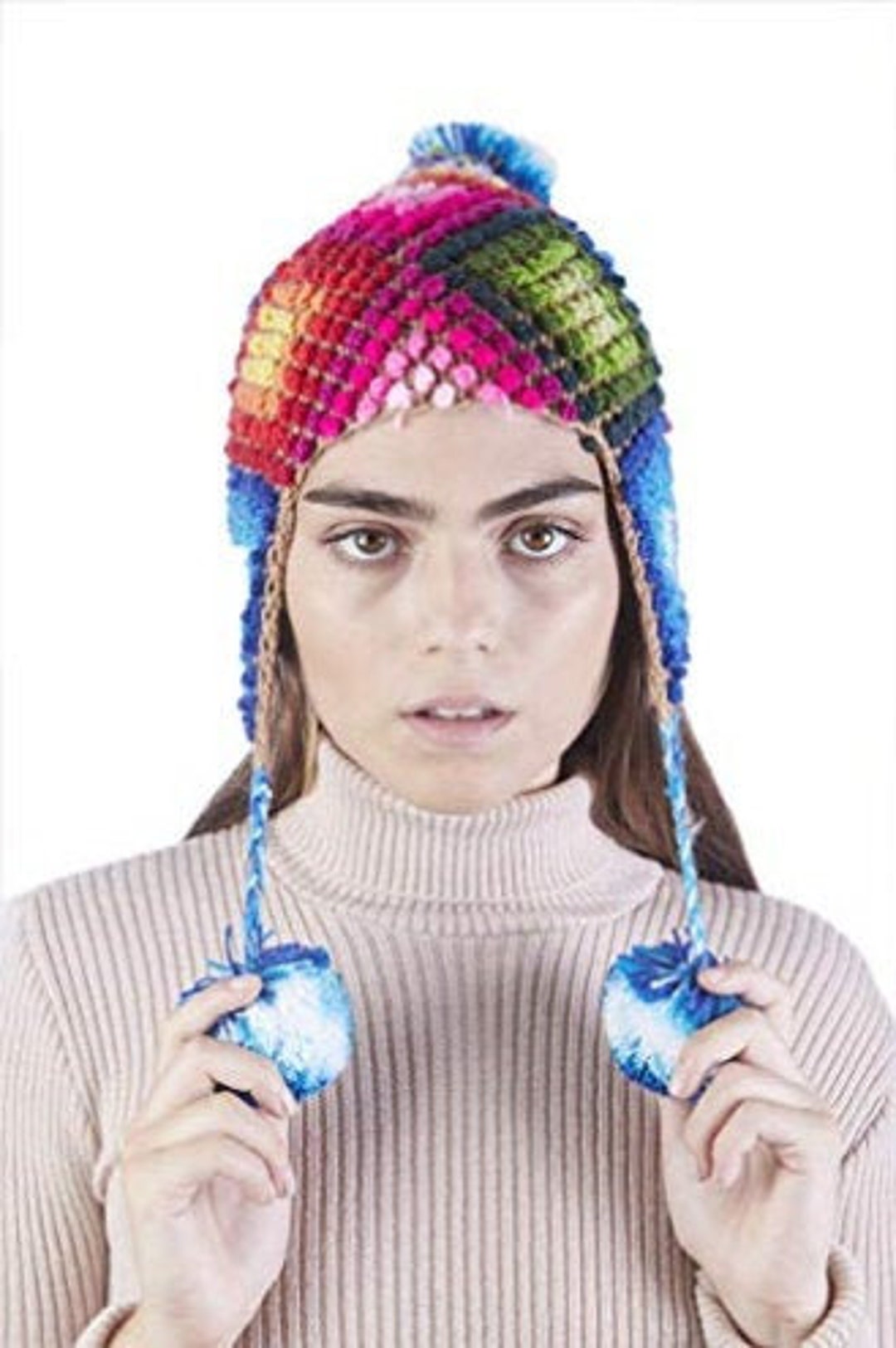 Unisex Peruvian Multicolored Hand Knit Alpaca Rainbow Beanie  display picture 2