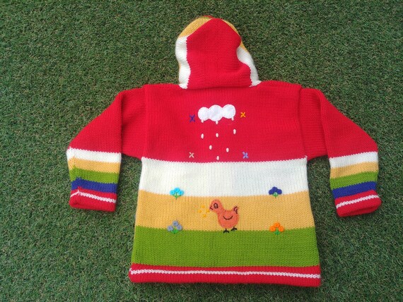 Bambini peruviani maglione di lana cardigan con dettagli ricamati