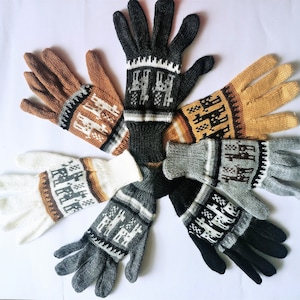 lot of 10 unisex peruvian alpaca gloves Light, warm, soft, delicate, ethnic llama design image 1
