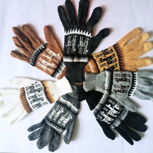 lot of 10 unisex peruvian alpaca gloves Light, warm, soft, delicate, ethnic llama design image 1