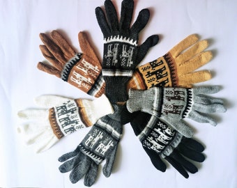 unisex peruvian alpaca gloves Light, warm, soft, delicate,  ethnic llama design