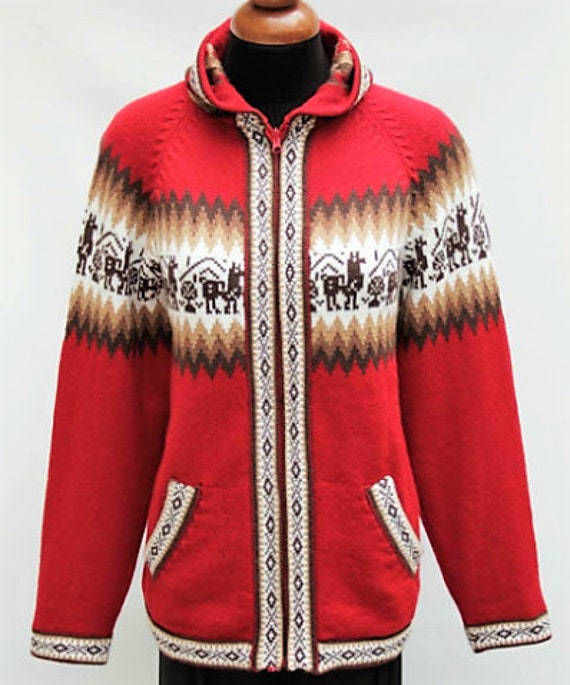 red knitted jacket