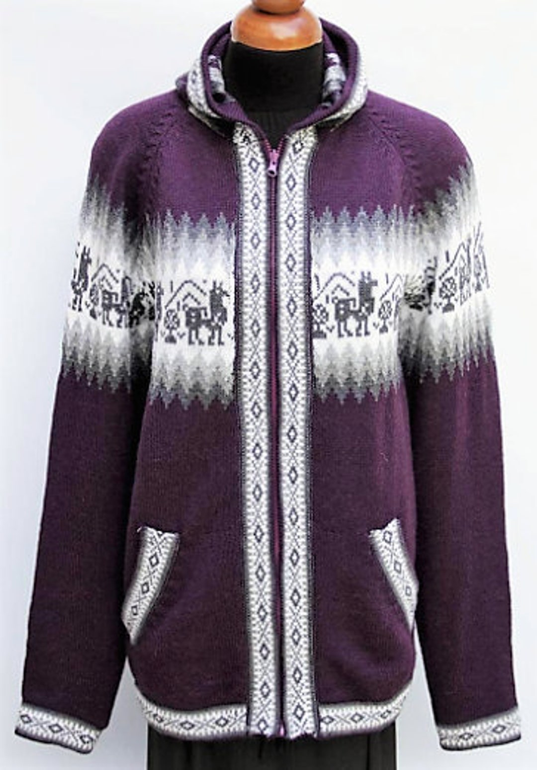 【日本入手困難】CARDIGAN JACKET IN ALPACA WOOL ジャケット Hooded Alpaca Wool Knitted Jacket Hoodie Purple Sweater - Etsy