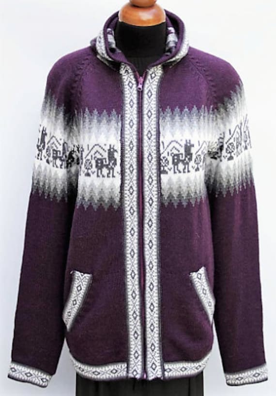 Hooded Alpaca Wool Knitted Jacket Hoodie Purple Sweater - Etsy