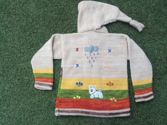 Peruvian kids wool Marbled sweater cardigan with Embroidered details Multicolor