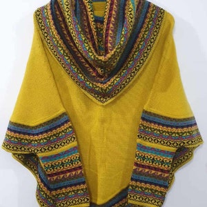 luxurious Women's Superfine Alpaca Wool Poncho cape with Sleeves Yellow
