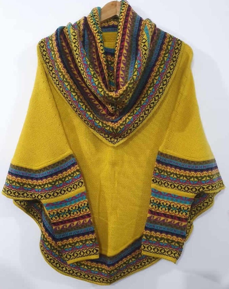 luxurious Women's Superfine Alpaca Wool Poncho cape with Sleeves Yellow