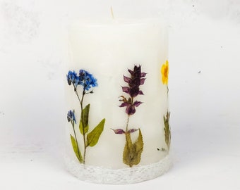 Small handmade candle with dried real flowers and grasses candle for gift botanical candle weding candle gift for her wedding decoration