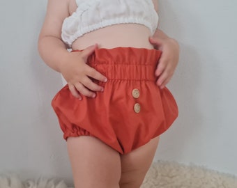 Baby girl Bloomers Ruffled High waisted / Summer cute Baby Outfit / Baby Shorts, Organic baby clothes / Handmade bio cotton baby Bloomers