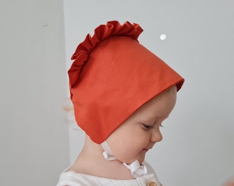 Baby bonnet with Ruffle behind, Cute Bio Cotton Infant Bonnet, handmade baby girl hat, newborn frill Sunbonnet in Edwardian style for outfit