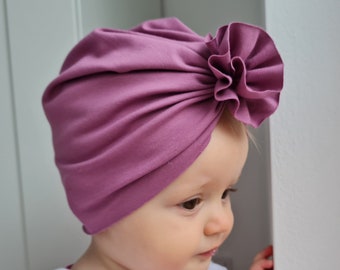 Baby ruffle turban for newborn photo shoots, Spring baby girl hat, handmade baby beanie hat, baby headwrap, coming home outfit baby girl