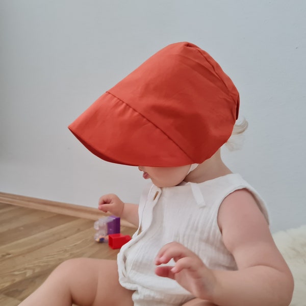 Organic Baby bonnet with Visor, Bio Cotton Infant Girl Brimmed bonnet, Newborn girl summer hat, Baby Bonnet Cap, newborn frill Sunbonnet