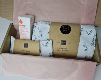 Pregnancy gift, postpartum care package for new mom, self care gift box for pregnancy / Bengkung, care oil, Eye mask, bow