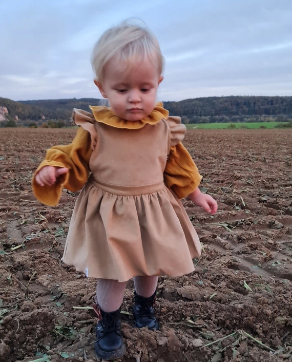 brown corduroy dress toddler Handmade Corduroy baby ruffle sundress, baby girl autumn dress with ruffle straps, ruffle baby dress with bloomers, coming home outfit baby