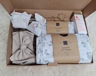 Postpartum care package for pregnancy gift, postpartum gift. Bengkung belly bind, Eye mask, Oil for stretch marks, premium cotton in Germany