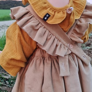 Handmade Corduroy baby ruffle sundress, baby girl autumn dress with ruffle straps, ruffle baby dress with Bloomers, coming home outfit baby image 4