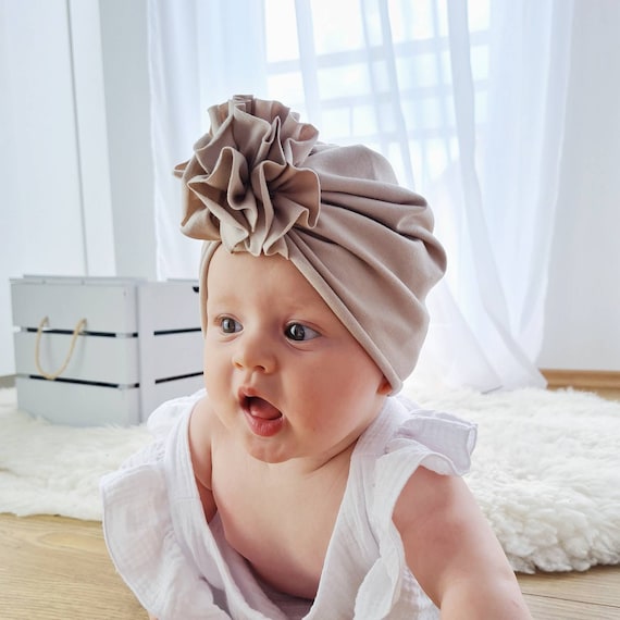 Chapeau turban bébé coton avec pompon, tenue bébé fille rentrant à