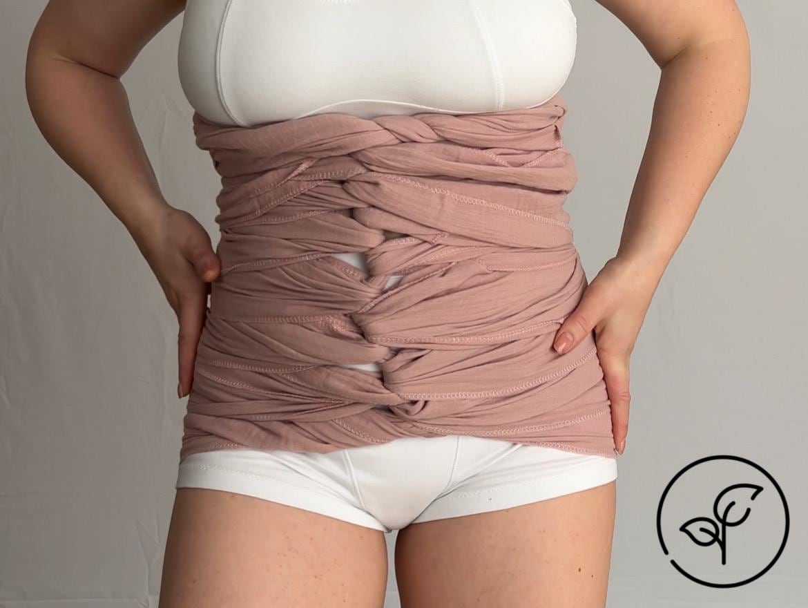 Pink Muslin Bengkung belly bind, Gentle Postpartum care wrap, double-layered Muslin Benkung, Postnatal supports, Organic Maternity belt