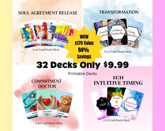 32 Printable Oracle & Tarot Card Decks Bundle (Digital Download)