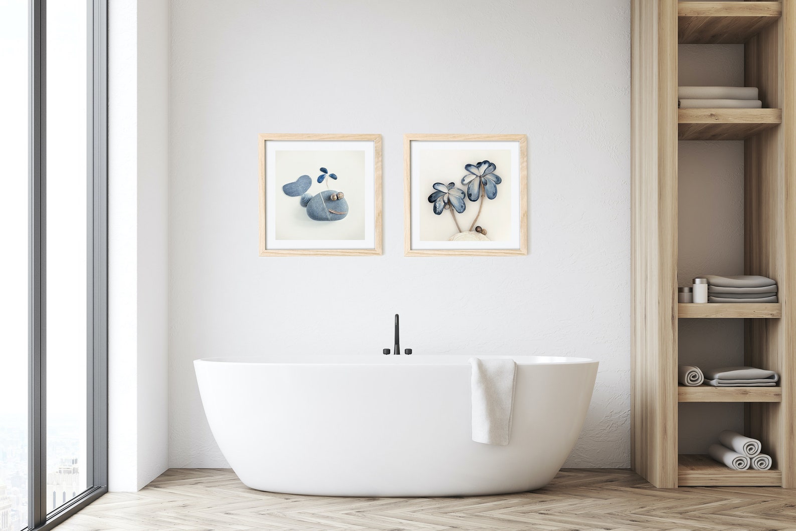 Set of 2 Original Bathroom Art Blue Bathroom Wall Art Etsy UK