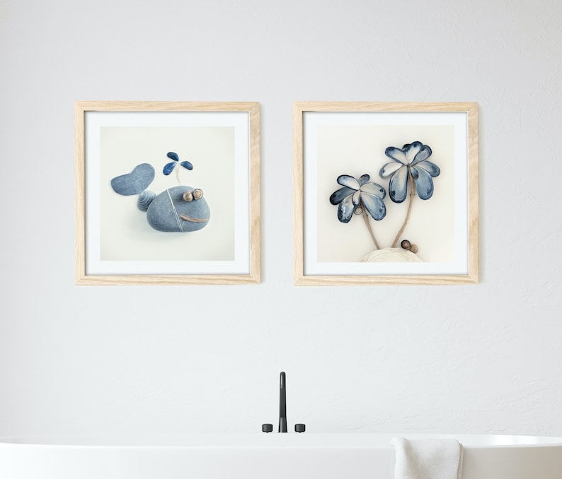 Set of 2: Original Bathroom Art Blue Bathroom Wall Art - Etsy UK