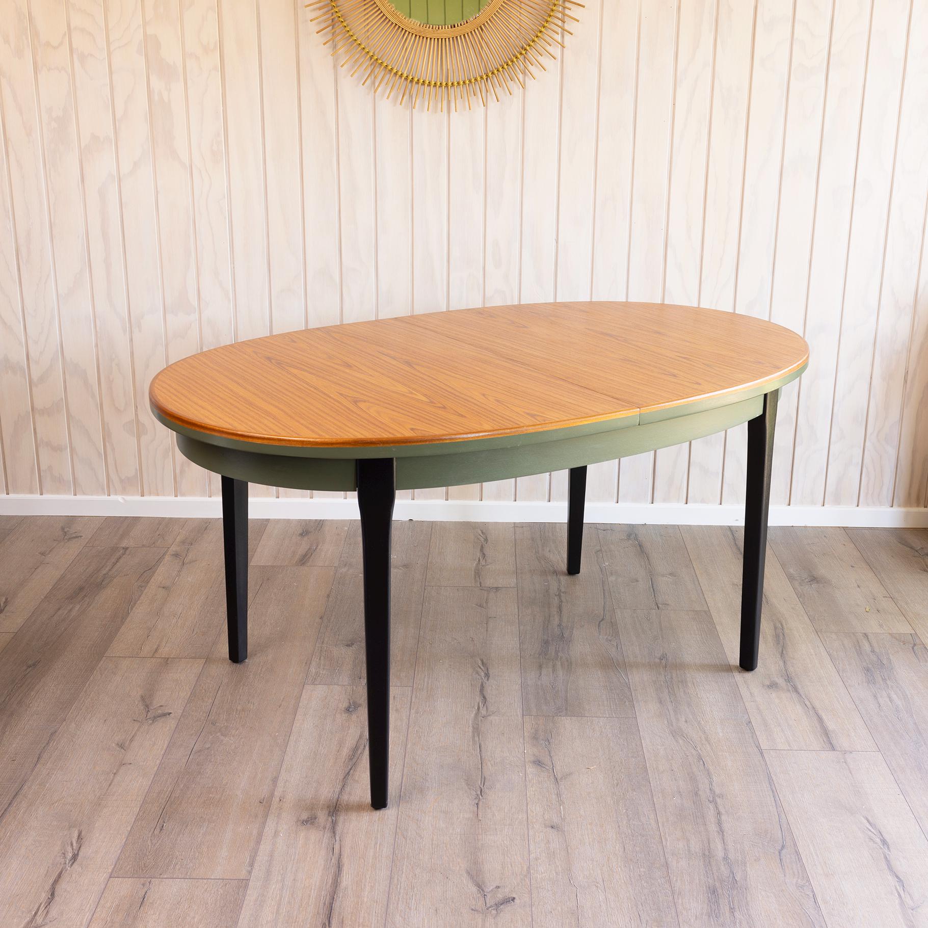 Mid-century Extendable Nathan Dining Table | Teak Top & Coal Black