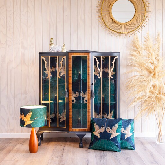 Exquisite Art Deco Drinks Cabinet Decoupaged in a Striking Blend