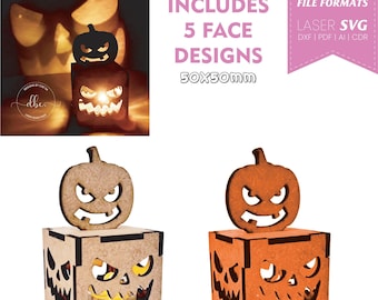 Pumpkin Tea Light Holder SVG, Halloween Lantern Laser Cut File