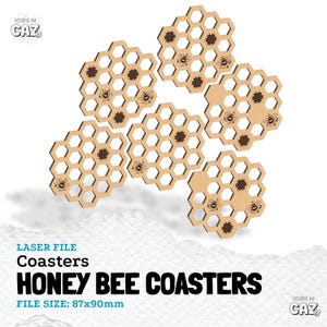 Honey Bee Coaster SVG Set, Honeycomb Drink Coasters, Laser Cut Files
