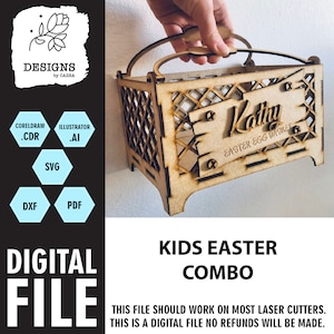 Fichiers découpés au laser, Modèles de découpe laser, Pâques, Lapin, Panier d'oeufs de Pâques, Chasse aux œufs, Panneaux de pelouse, Glowforge, K40, Découpe laser, Fichiers laser