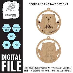 Pliki cięte laserowo, Szablony laserowe, Ozdoby świąteczne, Glowforge, Cięcie laserowe, Pliki SVG Cut, MDF, Pliki DXF, Niedźwiedź polarny